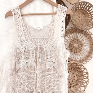 LOVETREE Boho Cream Crochet Vest Cardigan